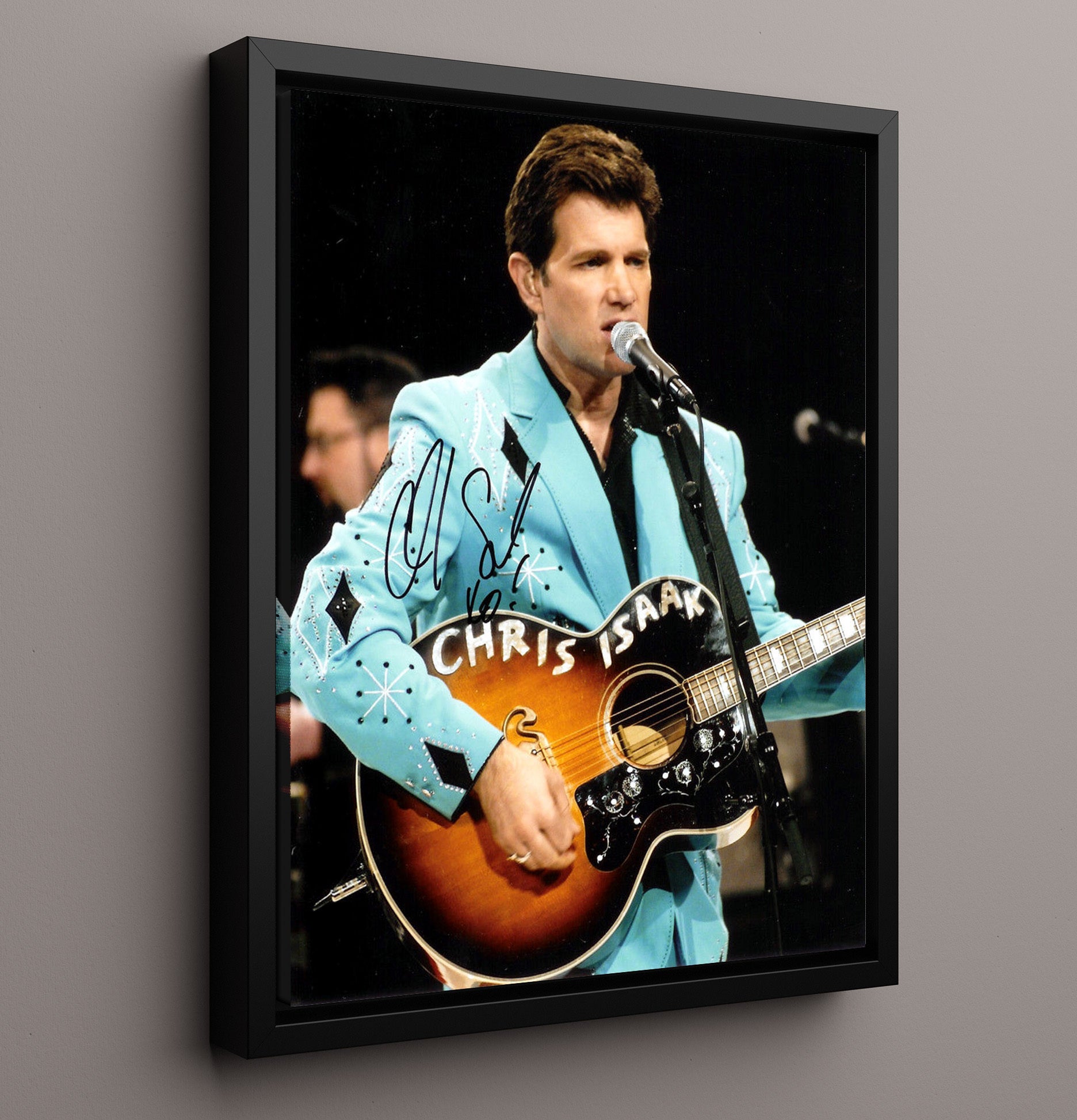 Chris Isaak - Live Performance with Acoustic Guitar Music Wall Art 16x20 Framed Canvas wall art print – Music decor