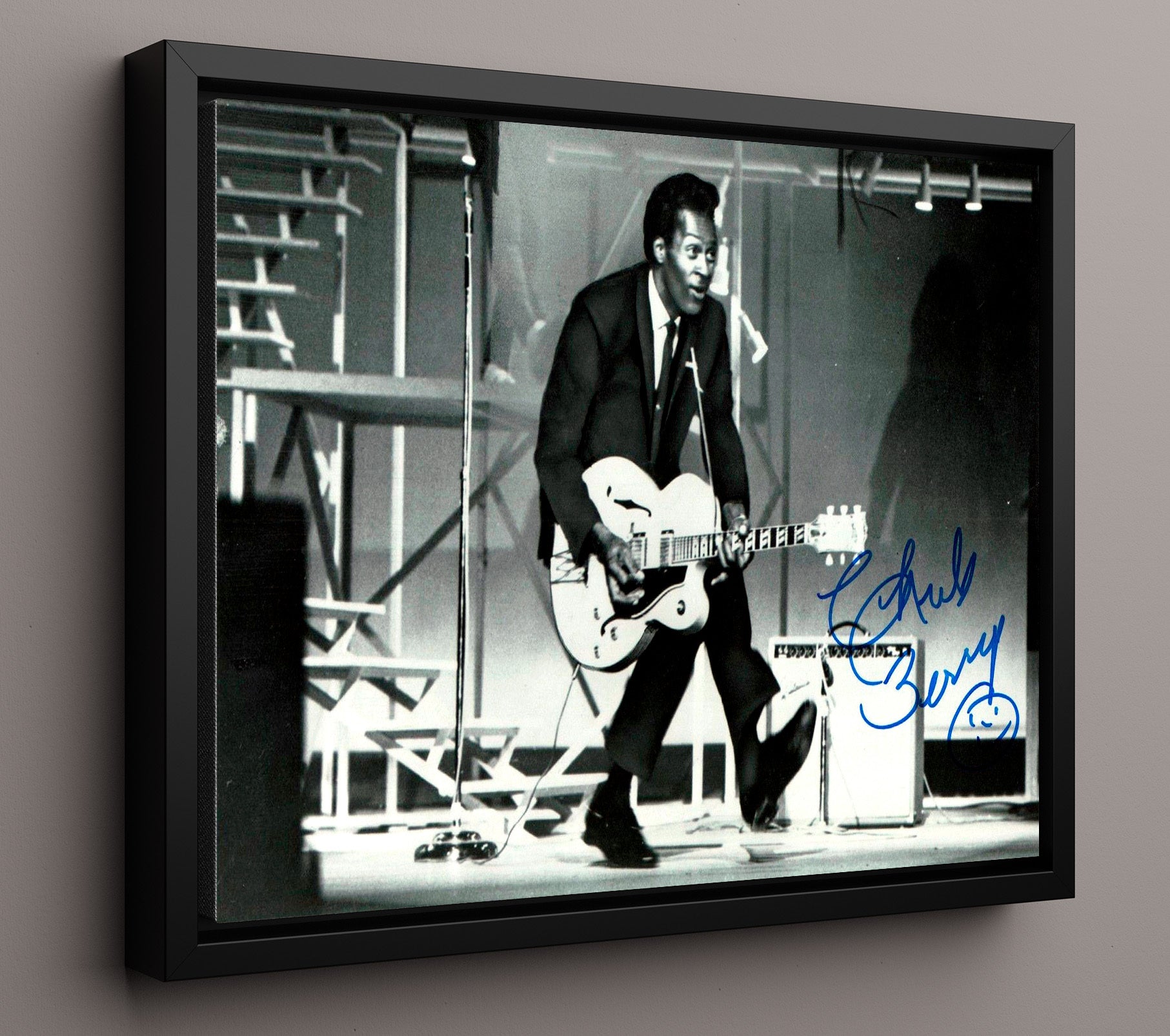 Chuck Berry - Dancing and Strumming - Vintage Music Wall Art - 16x20 Framed Canvas music decor