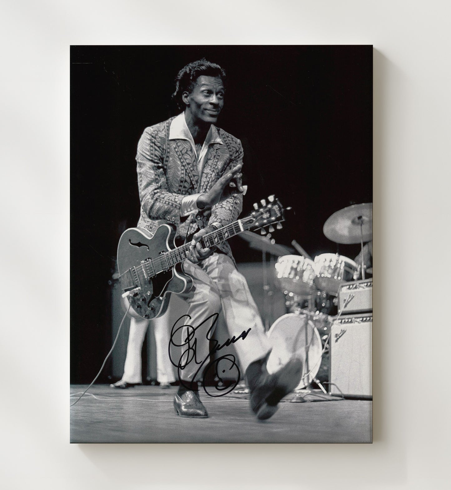 Chuck Berry - Guitar Stage Performance Duckwalk Era Music Wall Art 20x24 Canvas wall art print – Music decor