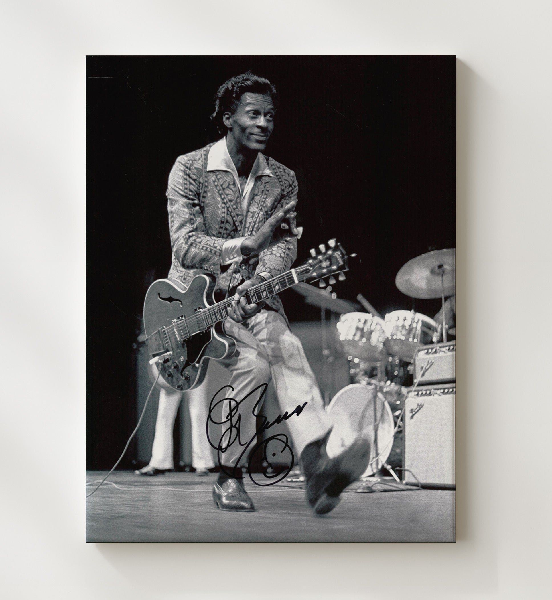 Chuck Berry - Guitar Stage Performance Duckwalk Era Music Wall Art 20x24 Canvas wall art print – Music decor