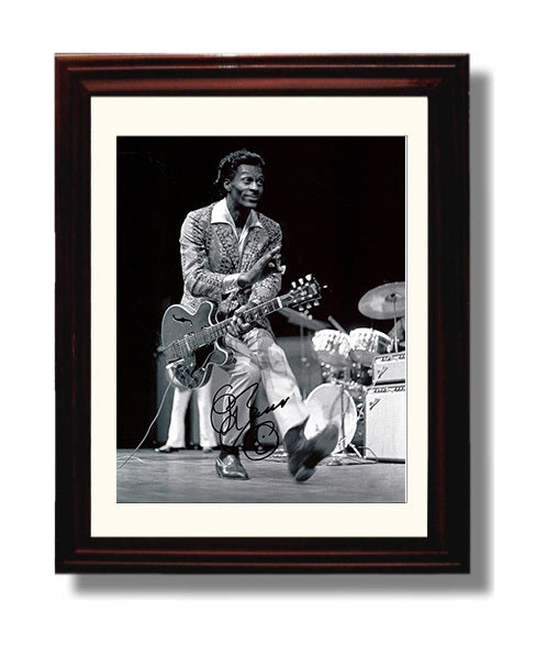 Chuck Berry - Guitar Stage Performance Duckwalk Era Music Wall Art 8x10 Beveled Frame wall art print – Music decor