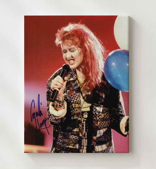 Cyndi Lauper - Colorful Stage Performance Singing With Microphone 1980s 16x20 Gallery Frame vintage music wall art