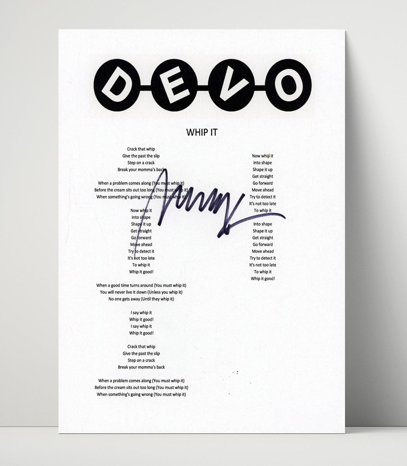 Devo - Whip It Lyrics Music Wall Art 16x20 Unframed Print wall art print – Music decor