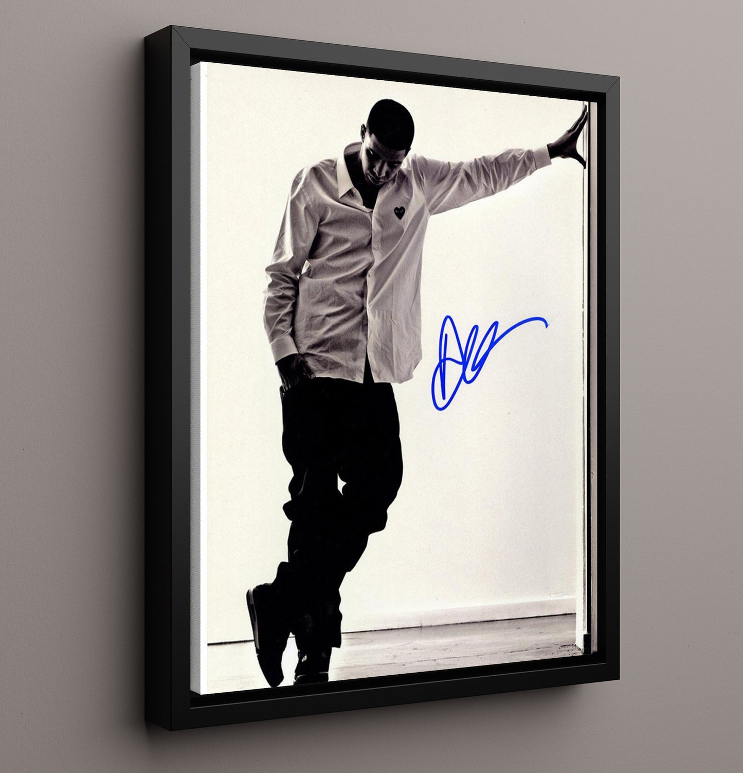 Drake - Minimalist Studio Pose Leaning Against Wall - Vintage Music Wall Art - 16x20 Framed Canvas music decor