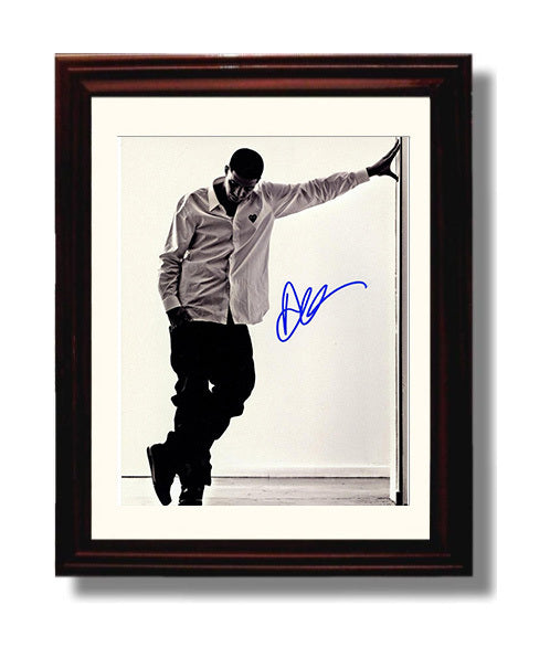 Drake - Minimalist Studio Pose Leaning Against Wall Music Wall Art 8x10 Beveled Frame wall art print – Music decor