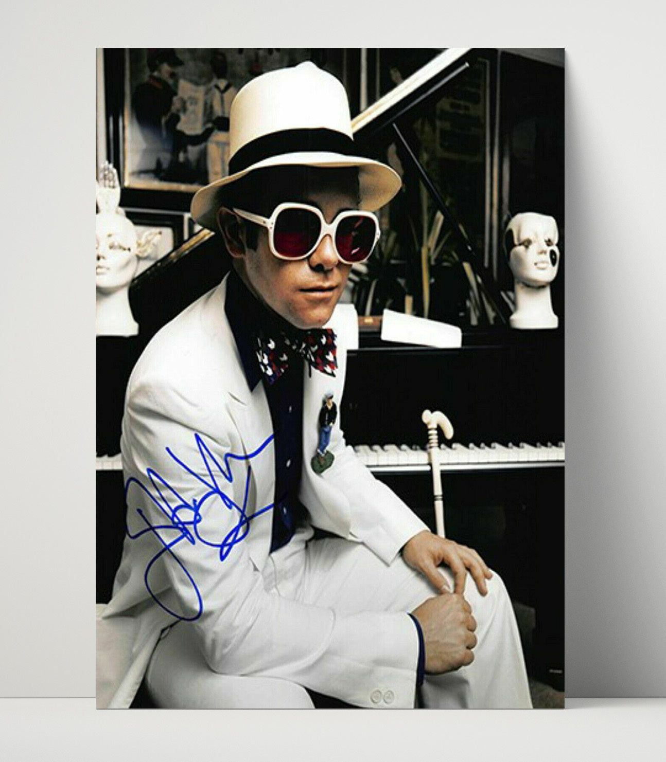 Elton John - White Suit Piano Studio Portrait - Vintage Music Wall Art - 16x20 Unframed Print music decor