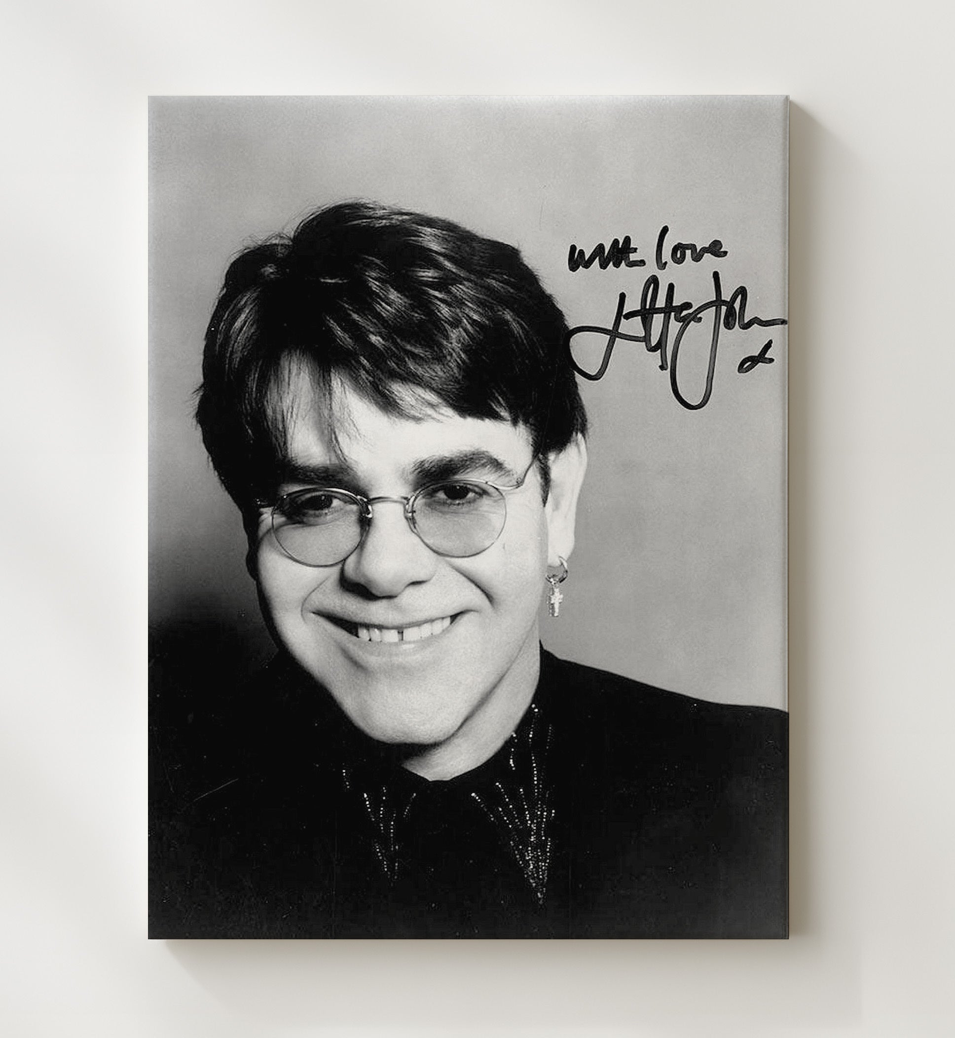 Elton John - Portrait with Glasses and Cross Earring Music Wall Art 20x24 Canvas wall art print – Music decor