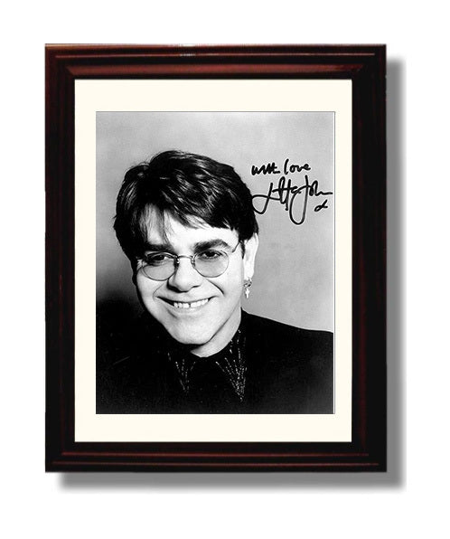 Elton John - Portrait with Glasses and Cross Earring Music Wall Art 8x10 Beveled Frame wall art print – Music decor