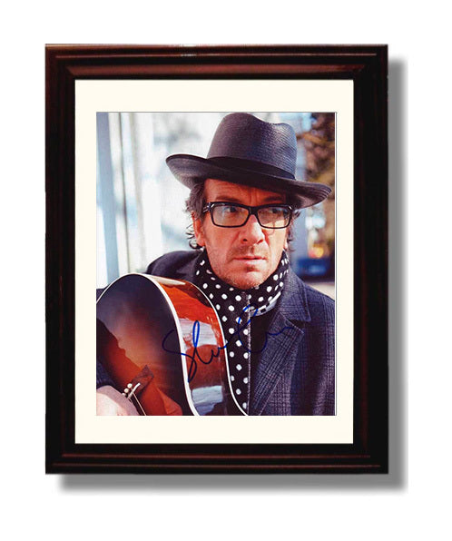 Elvis Costello - Glasses and Hat with Guitar Portrait Music Wall Art 8x10 Beveled Frame wall art print – Music decor