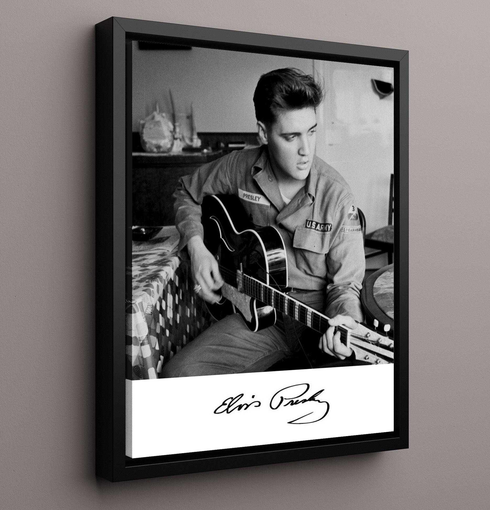 Elvis Presley - U.S. Army Guitar Session Music Wall Art 16x20 Framed Canvas wall art print – Music decor