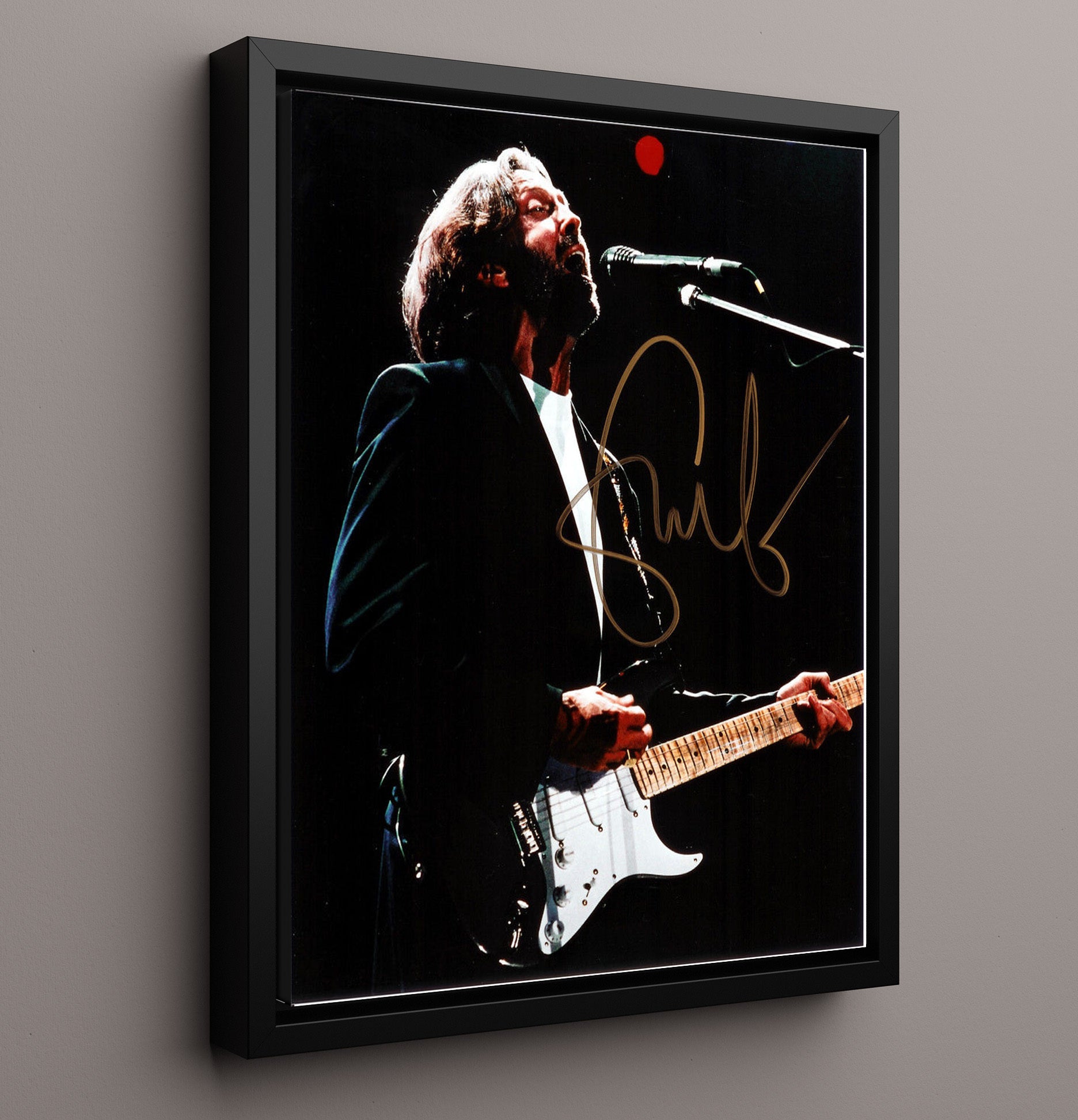 Eric Clapton - Live Performance Singing with Guitar Music Wall Art 16x20 Framed Canvas wall art print – Music decor