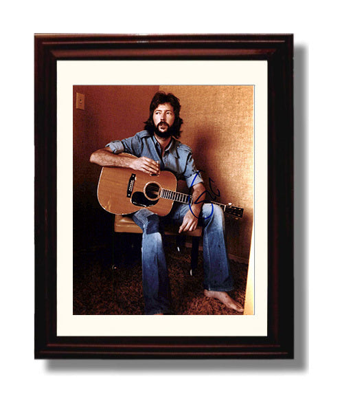 Eric Clapton - Seated with Acoustic Guitar and Drink Portrait Music Wall Art 8x10 Beveled Frame wall art print – Music decor