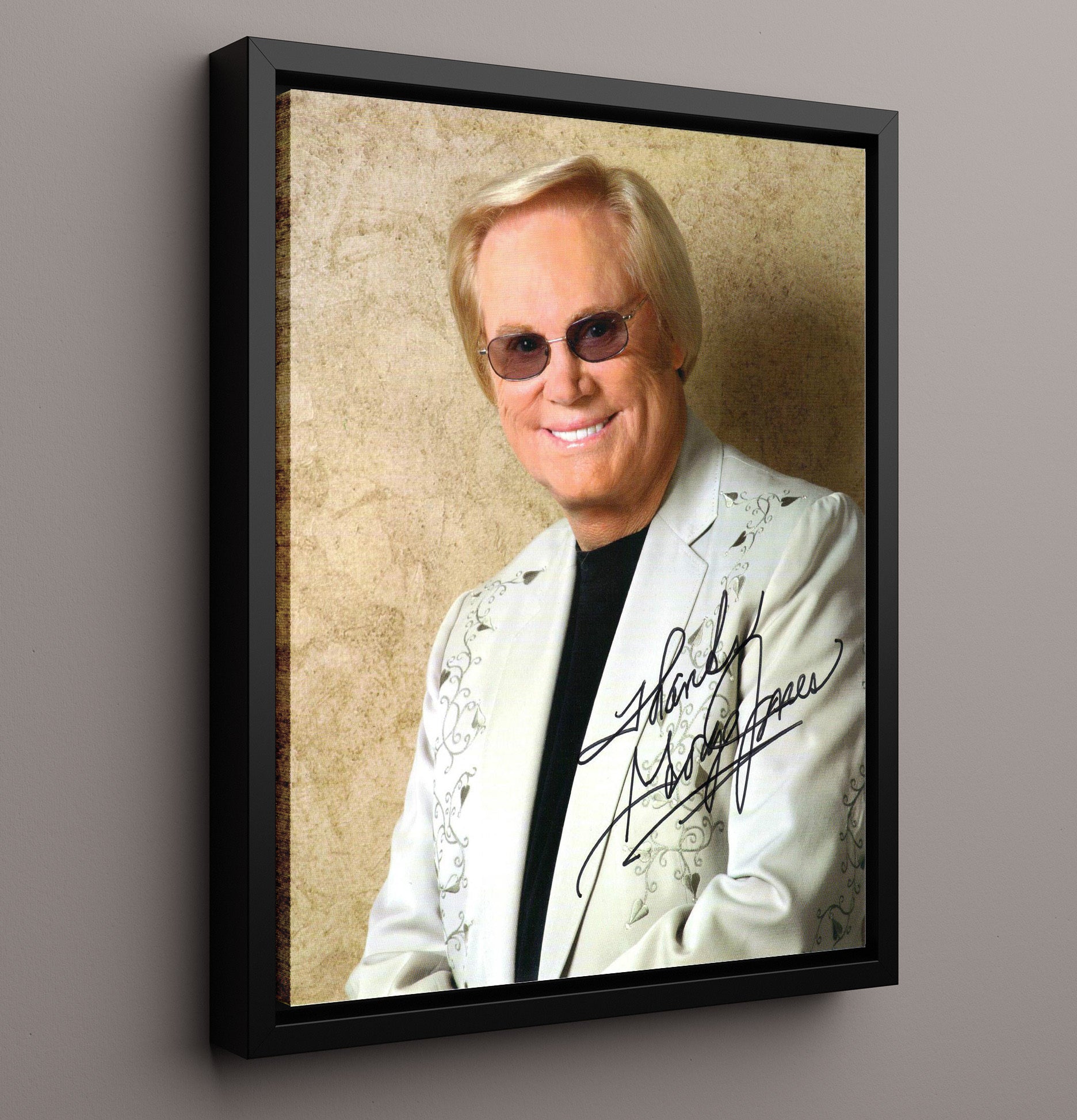 George Jones - Classic Country Portrait White Jacket - Vintage Music Wall Art - 16x20 Framed Canvas music decor