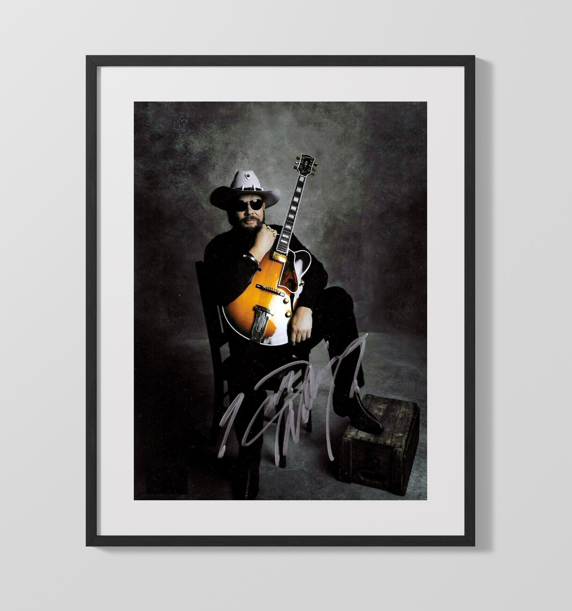 Hank Williams Jr. - Cowboy Hat With Guitar Studio Portrait - Vintage Music Wall Art - 16x20 Gallery Frame music decor