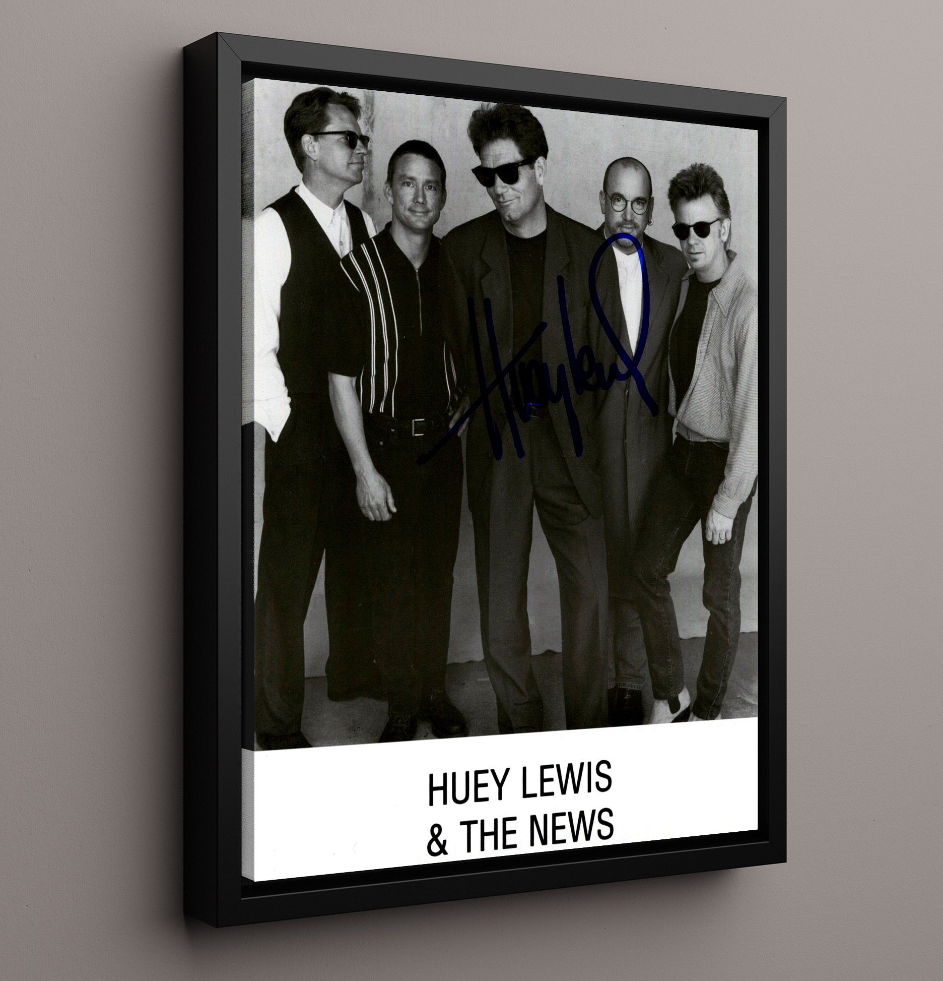 Huey Lewis and the News - Full Band Black and White Portrait Music Wall Art 16x20 Framed Canvas wall art print – Music decor