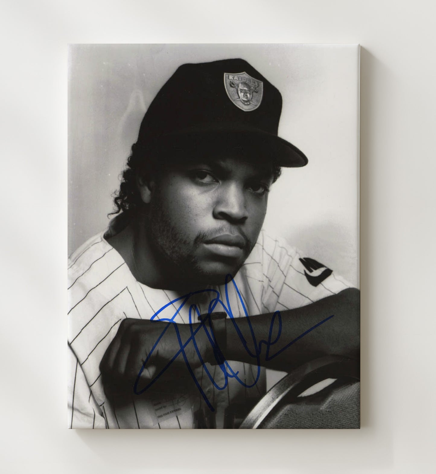 Ice Cube - Raiders Cap Black And White Portrait - Vintage Music Wall Art - 20x24 Canvas music decor