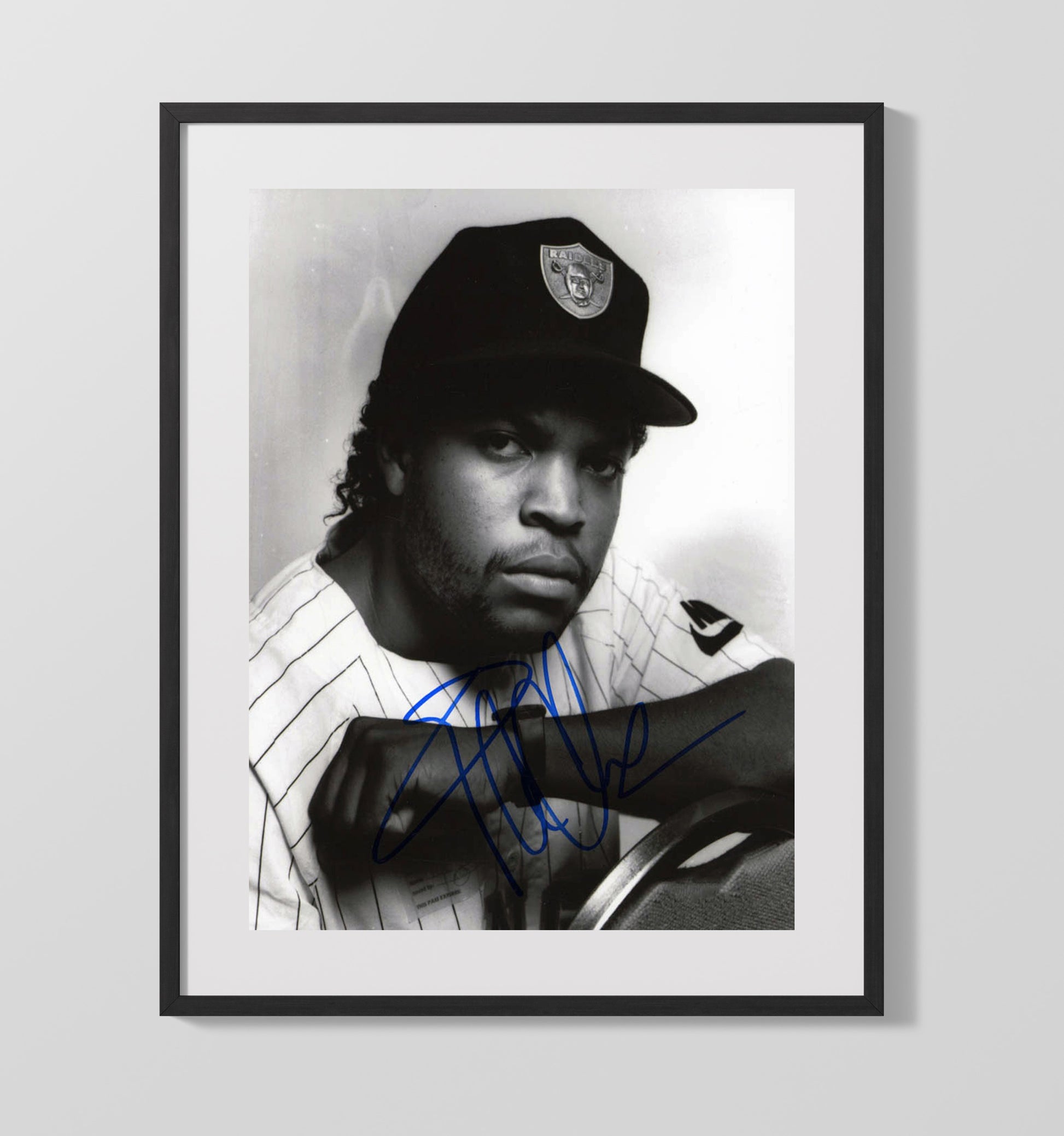 Ice Cube - Raiders Cap Black and White Portrait Music Wall Art 16x20 Gallery Frame wall art print – Music decor