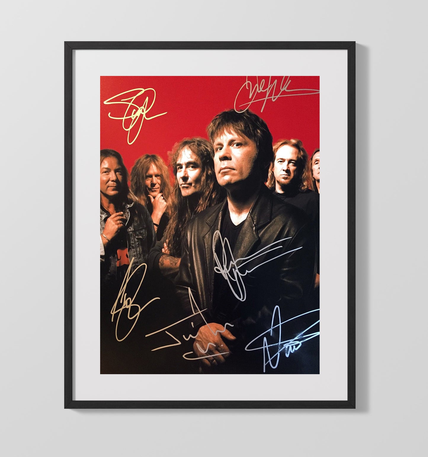 Iron Maiden - Full Band Studio Portrait Red Background - Vintage Music Wall Art - 16x20 Gallery Frame music decor