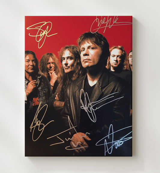 Iron Maiden - Full Band Studio Photo Red Background 16x20 Gallery Frame vintage music wall art