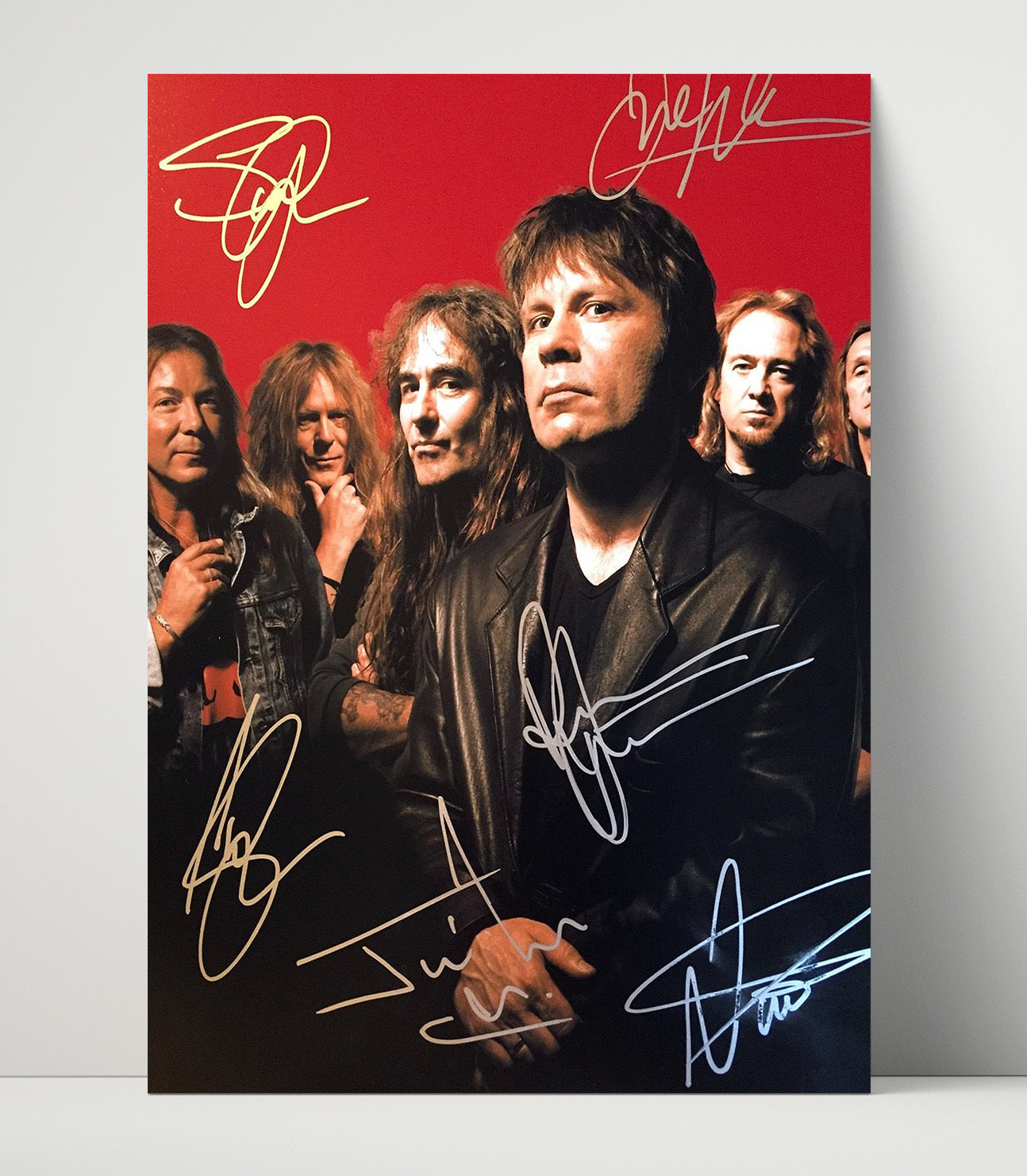 Iron Maiden - Full Band Studio Portrait Red Background - Vintage Music Wall Art - 16x20 Unframed Print music decor