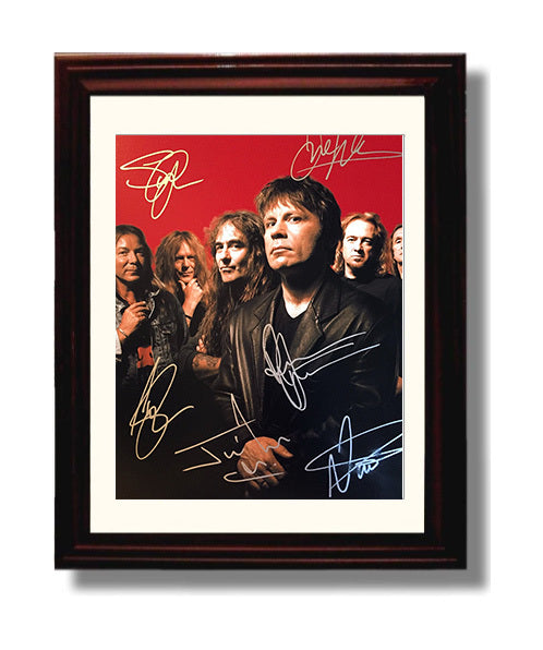 Iron Maiden - Full Band Studio Portrait Red Background Music Wall Art 8x10 Beveled Frame wall art print – Music decor