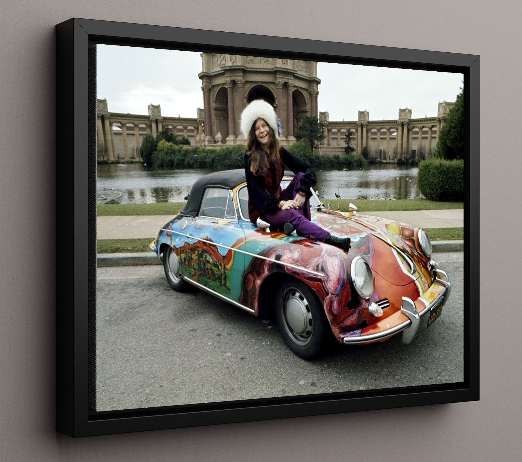 Janis Joplin - Psychedelic Wheels and Free Spirit - Vintage Music Wall Art - 16x20 Framed Canvas music decor