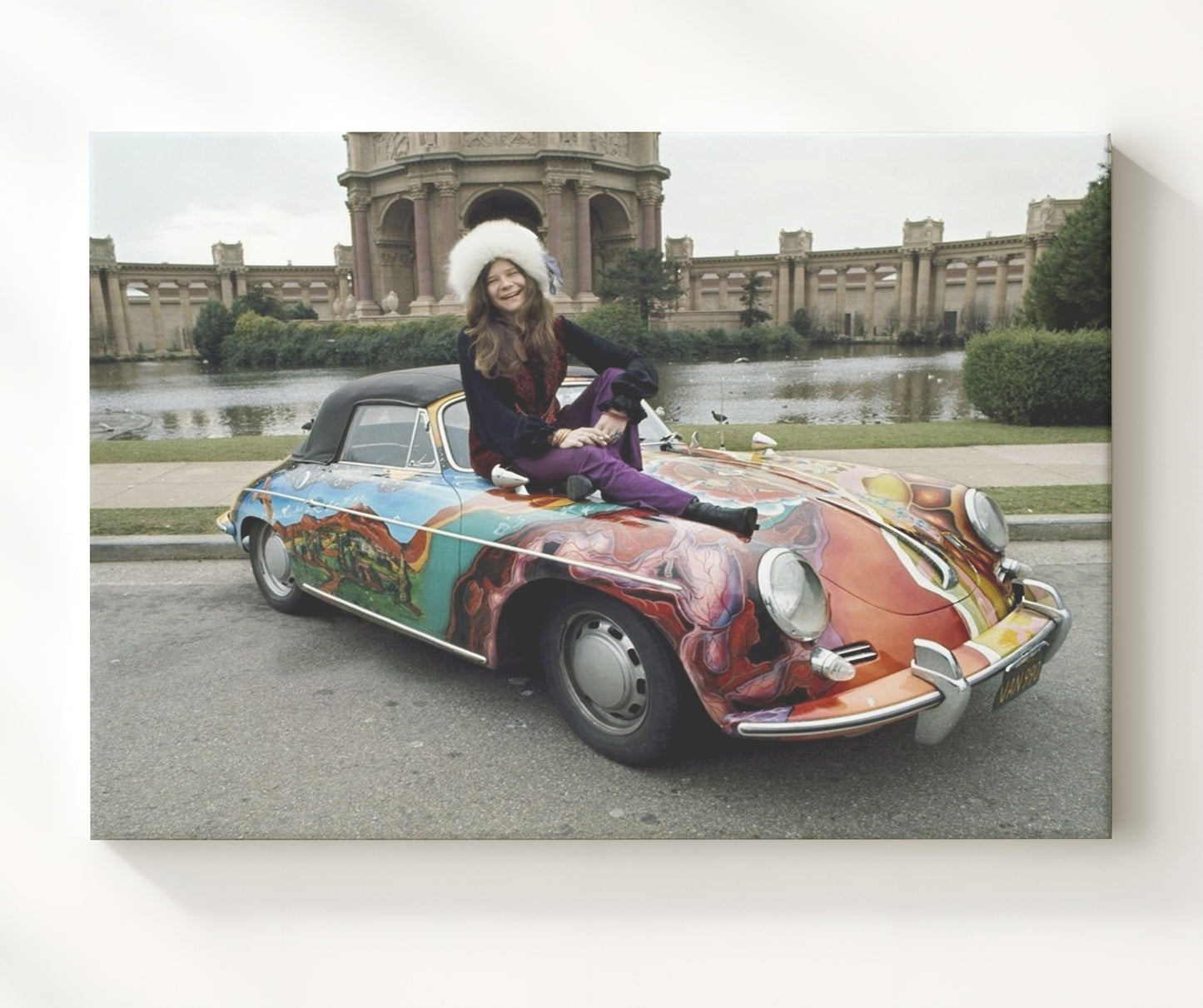 Janis Joplin - Psychedelic Wheels and Free Spirit - Vintage Music Wall Art - 20x24 Canvas music decor