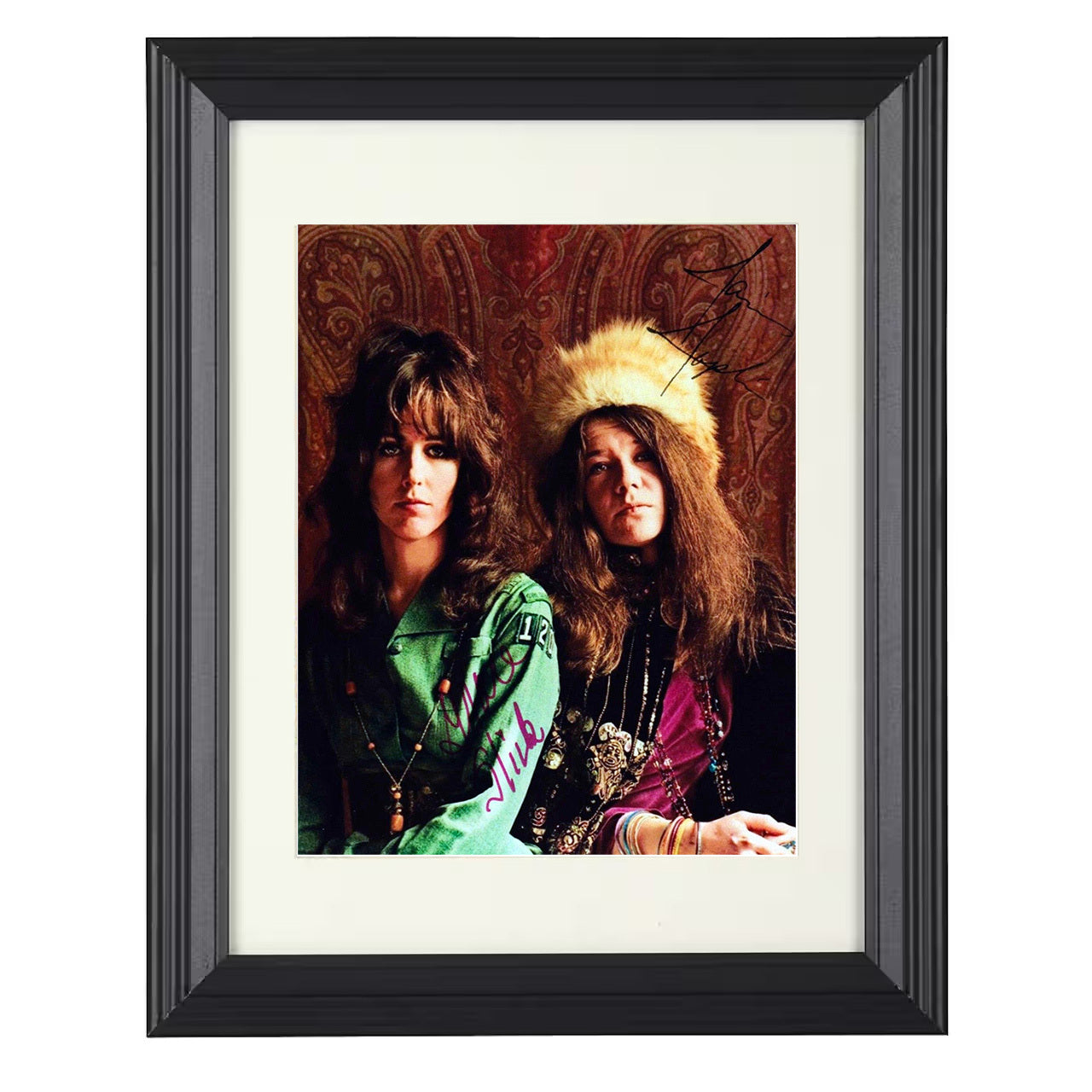 Janis Joplin and Grace Slick – Queens of Psychedelia Image – 8x10 black beveled framed music wall art