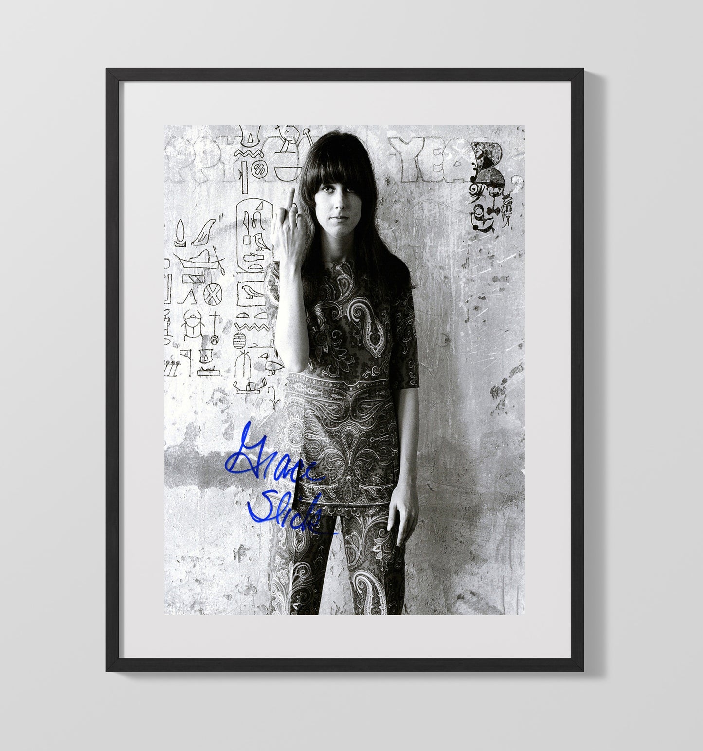 Jefferson Airplane - Grace Slick Paisley Outfit Portrait - Vintage Music Wall Art - 16x20 Gallery Frame music decor