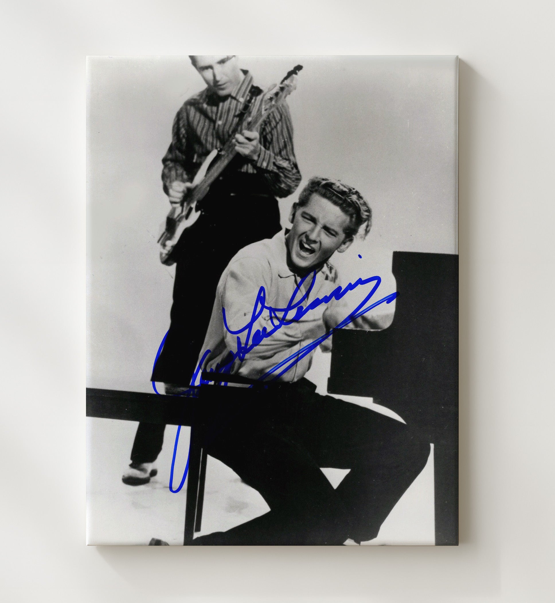 Jerry Lee Lewis - Piano Rock and Roll Performance Black and White Music Wall Art 20x24 Canvas wall art print – Music decor