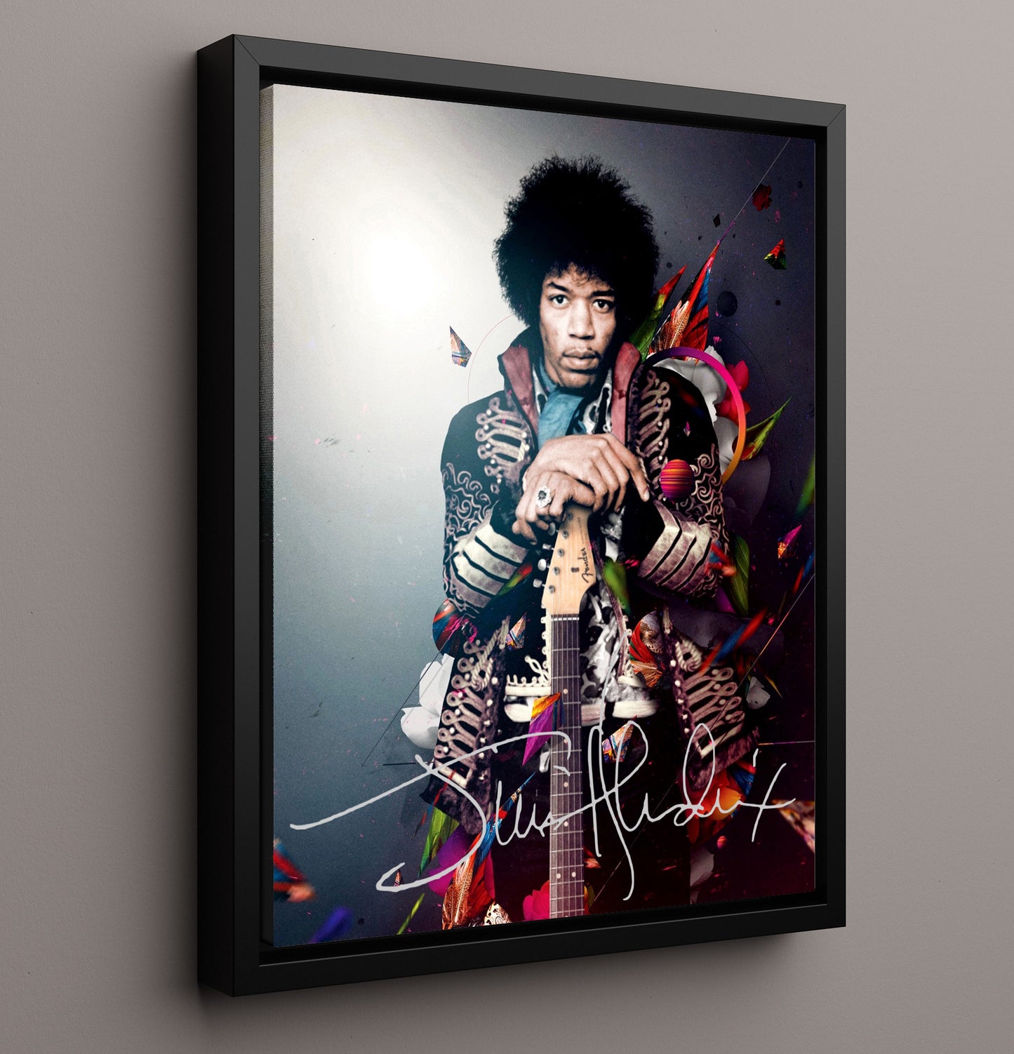 Jimi Hendrix - Colorful Cosmic Gaze Music Wall Art 16x20 Framed Canvas wall art print – Music decor