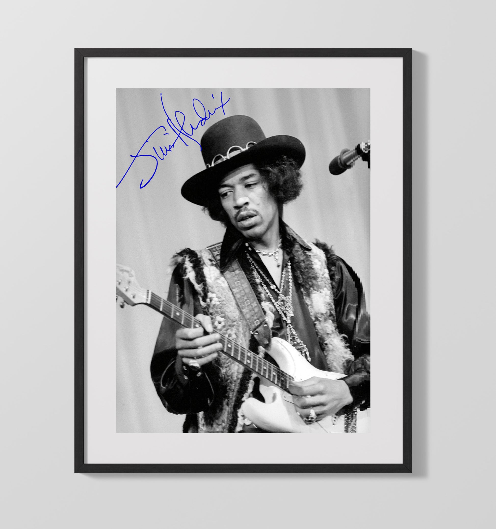 Jimi Hendrix - Hat and Strat Cool - Vintage Music Wall Art - 16x20 Gallery Frame music decor
