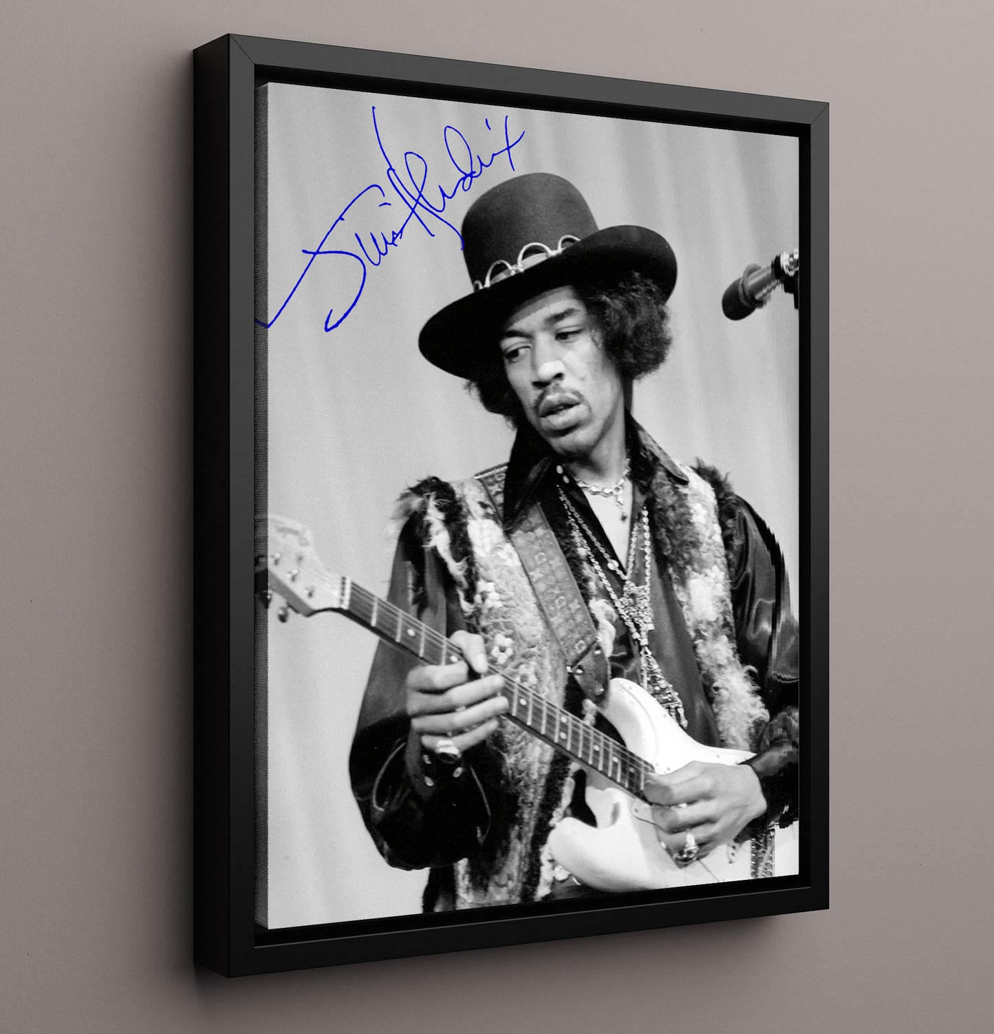 Jimi Hendrix - Hat and Strat Cool - Vintage Music Wall Art - 16x20 Framed Canvas music decor