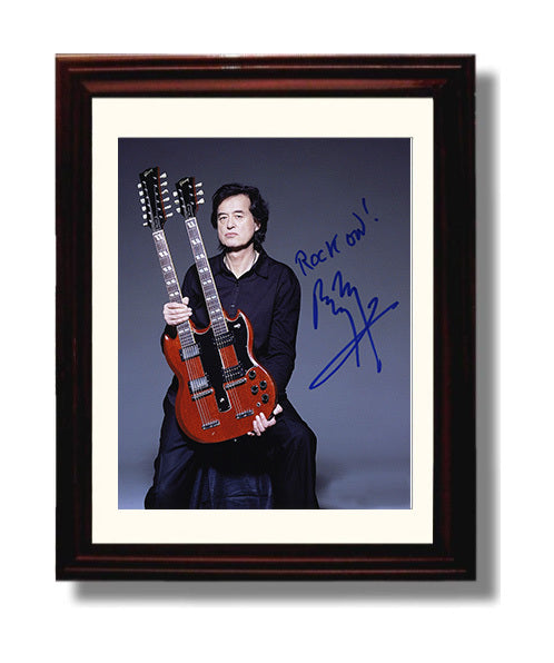 Jimmy Page - Double Neck Gibson Guitar Studio Portrait Music Wall Art 8x10 Beveled Frame wall art print – Music decor