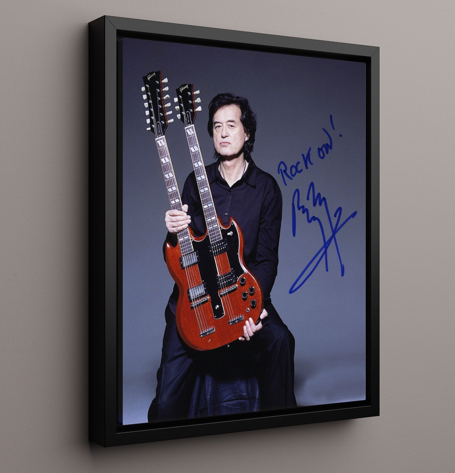 Jimmy Page - Double Neck Gibson Guitar Studio Portrait - Vintage Music Wall Art - 16x20 Framed Canvas music decor