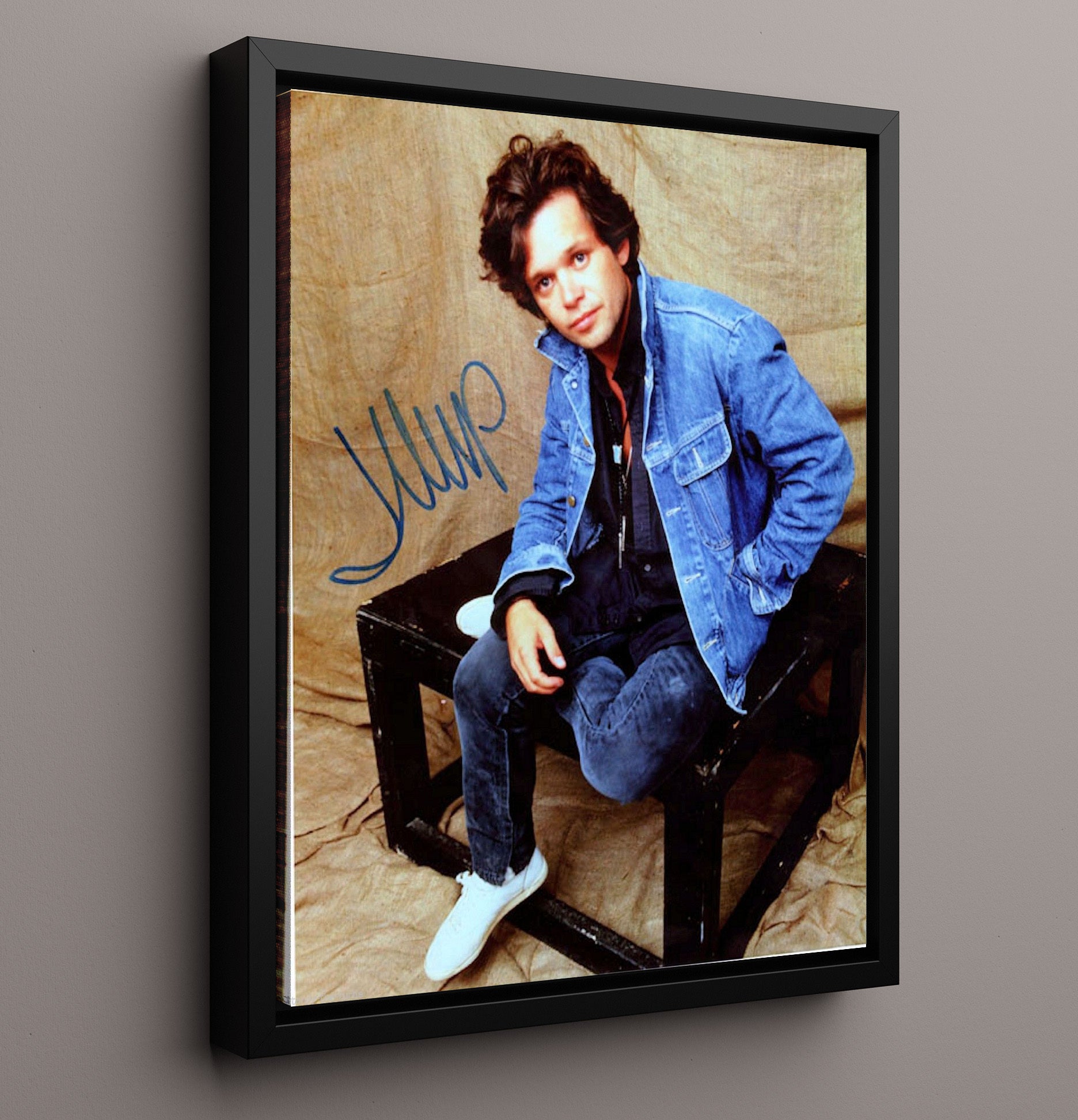 John Mellencamp - Denim Jacket Seated Portrait - Vintage Music Wall Art - 16x20 Framed Canvas music decor