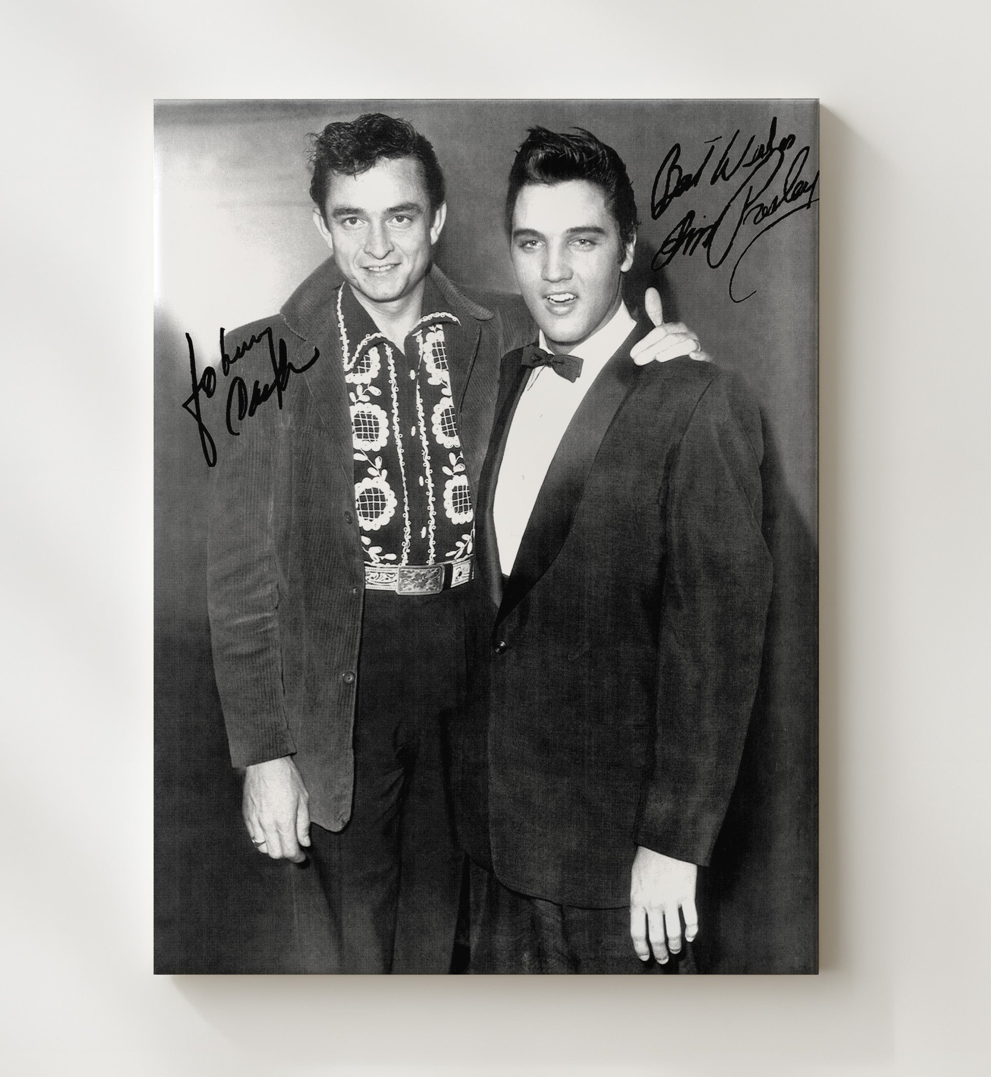 Johnny Cash and Elvis Presley - Legends United - Vintage Music Wall Art - 20x24 Canvas music decor