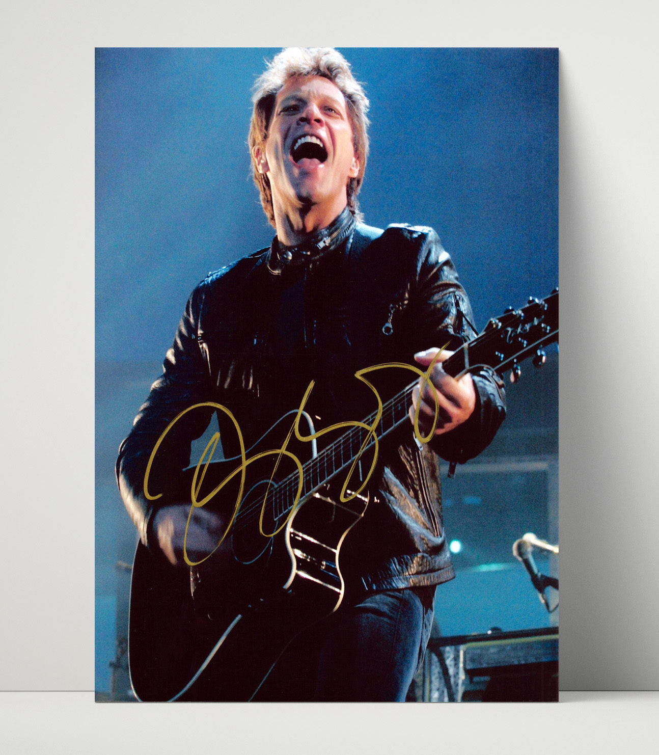 Jon Bon Jovi - Live Black Leather Guitar Performance - Vintage Music Wall Art - 16x20 Unframed Print music decor