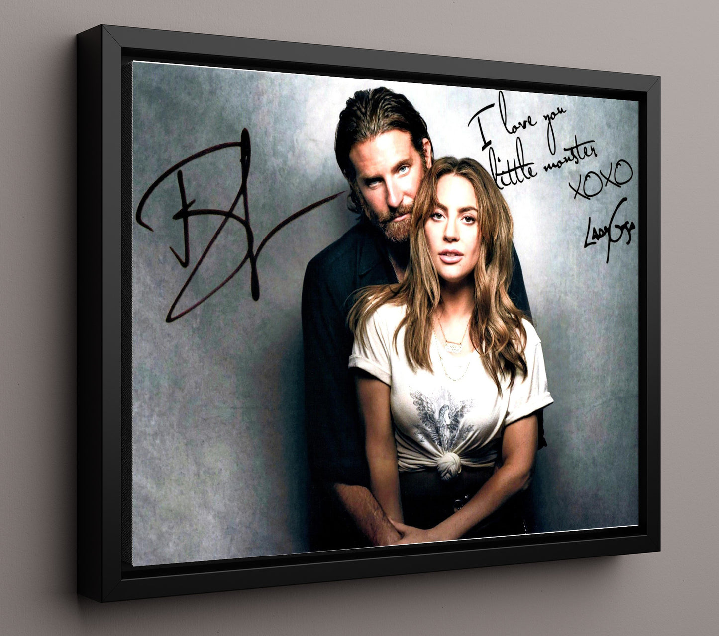 Lady Gaga and Bradley Cooper - A Star Is Born Duo Portrait - Vintage Music Wall Art - 16x20 Framed Canvas music decor