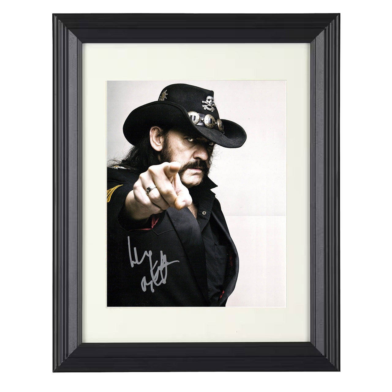 Lemmy Kilmister – Pointing Forward Dark Hat Image – 8x10 black beveled framed music wall art