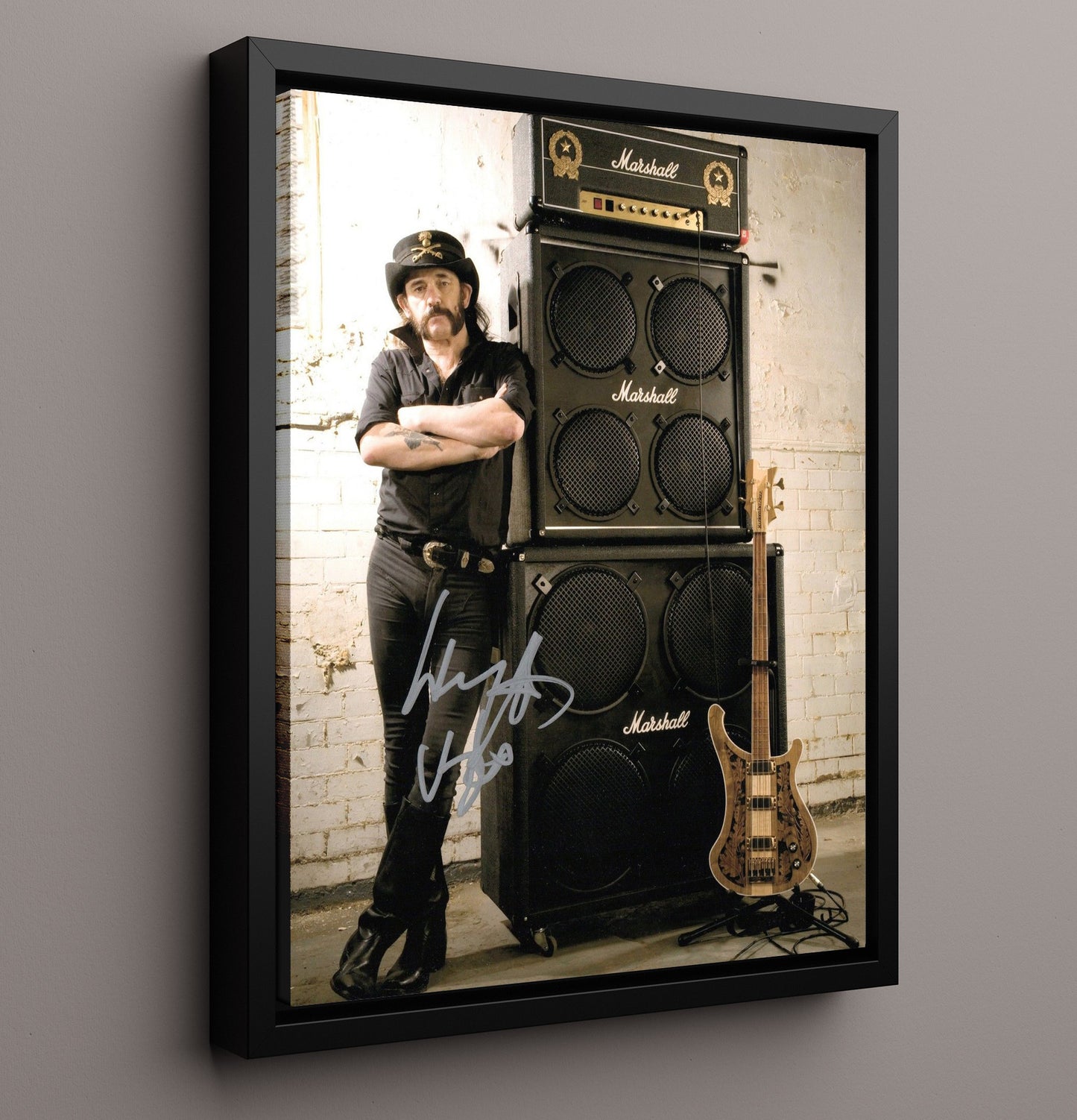 Lemmy Kilmister - Wall of Marshall Power Music Wall Art 16x20 Framed Canvas wall art print – Music decor