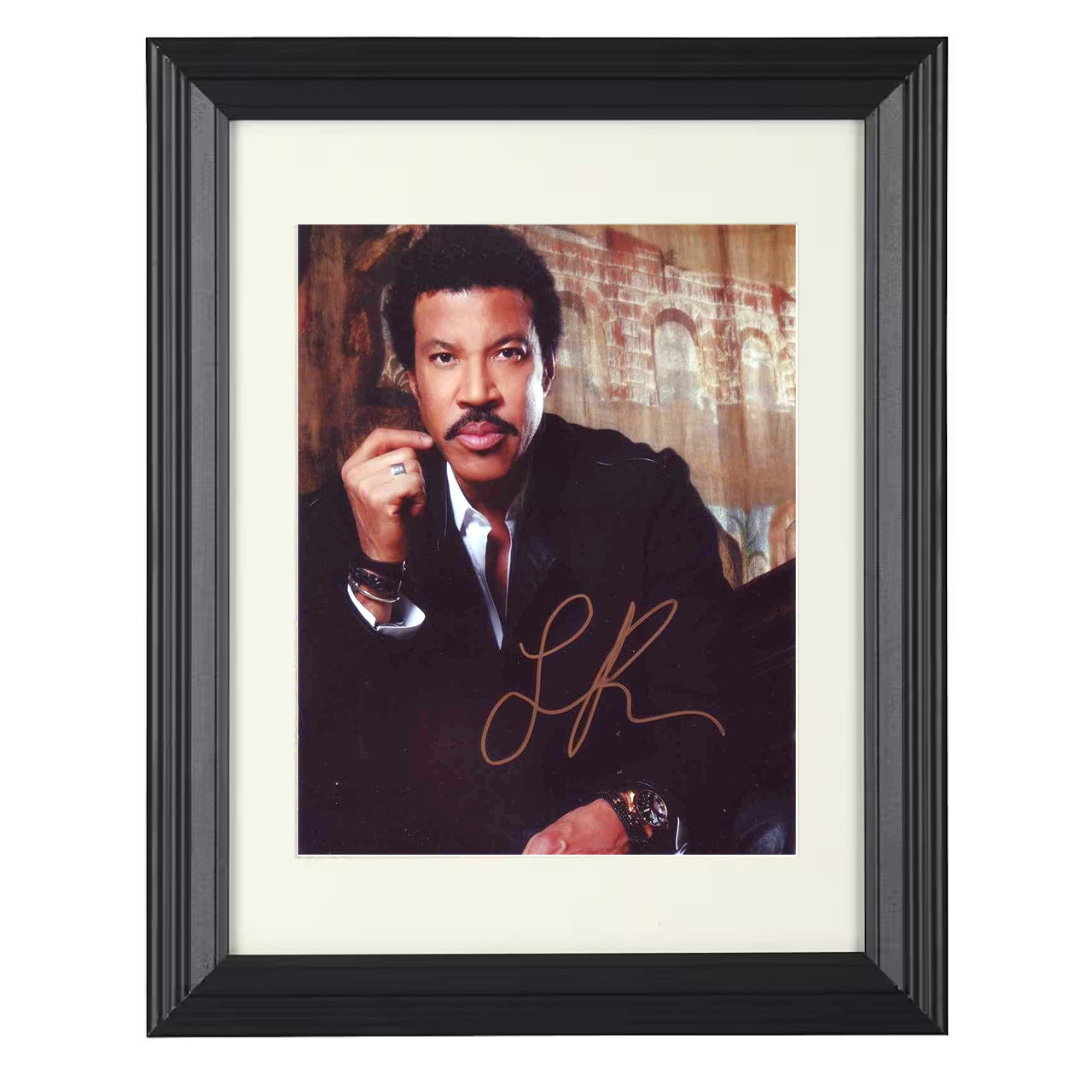 Lionel Richie – Promo Image with Hand Under Chin – 8x10 black beveled framed music wall art