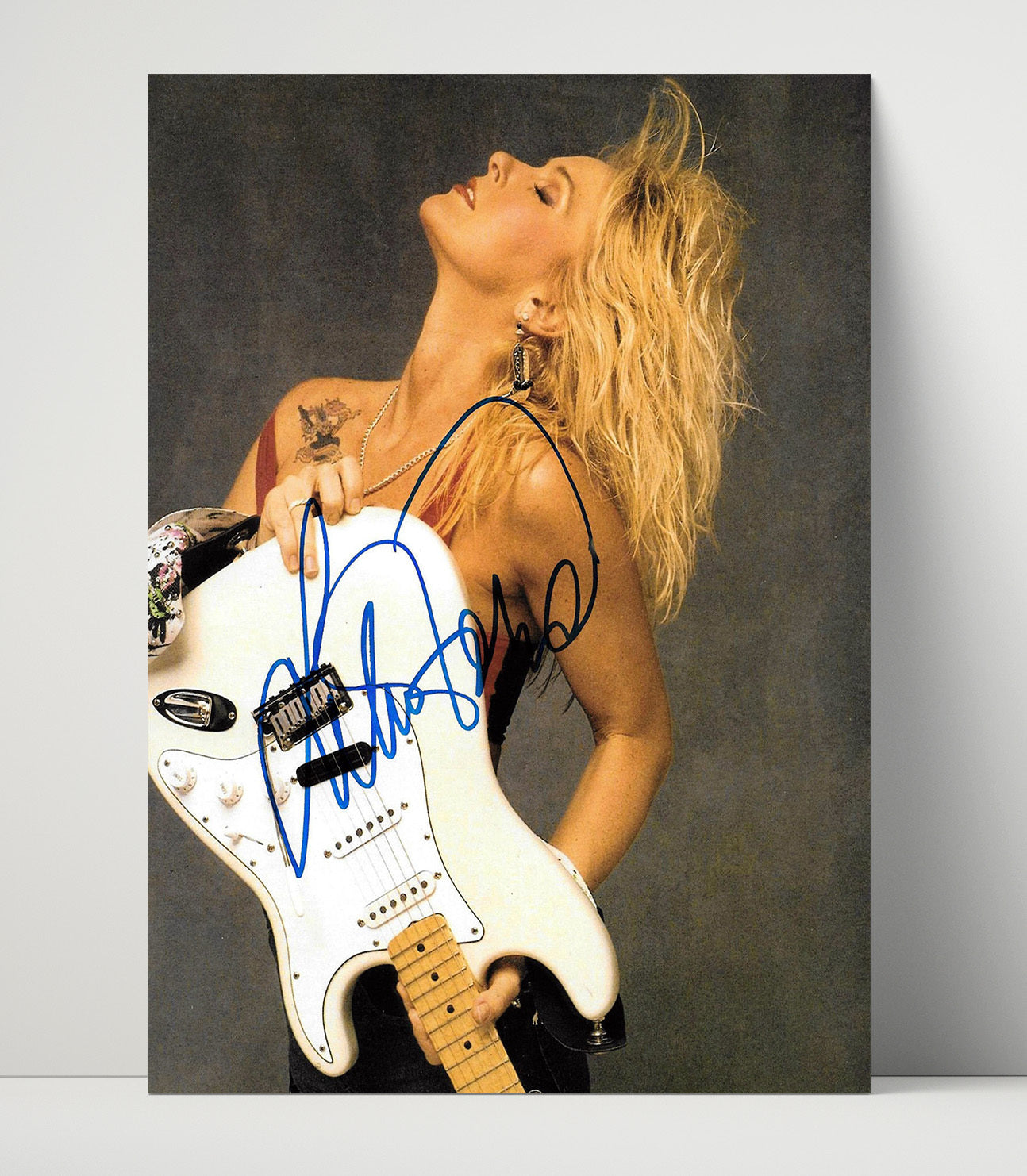 Lita Ford - Holding White Electric Guitar Glam Portrait - Vintage Music Wall Art - 16x20 Unframed Print music decor