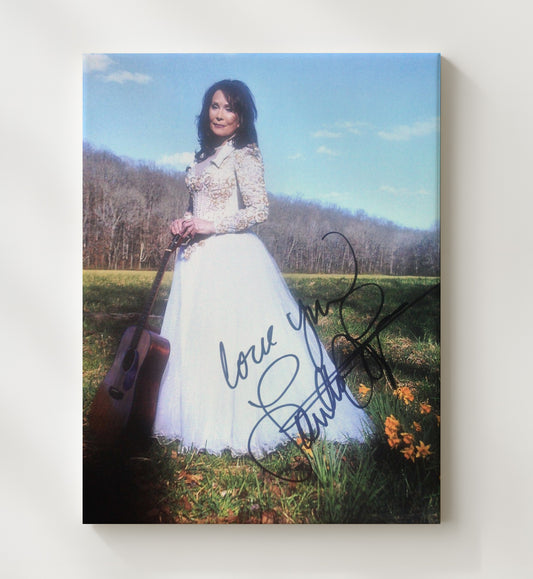 Loretta Lynn - Country Singer In White Dress Field Photo 16x20 Gallery Frame vintage music wall art