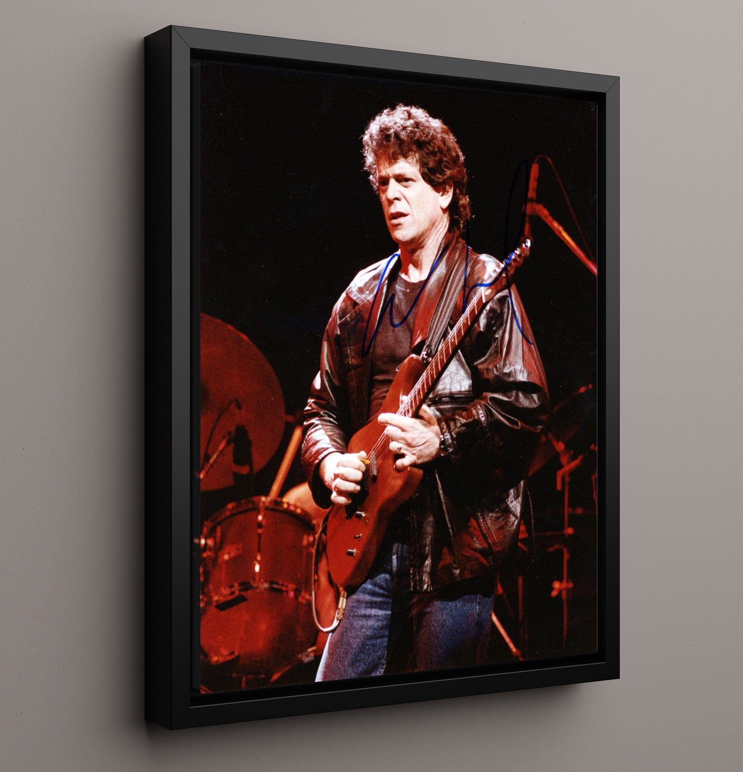 Lou Reed - Live Stage Performance Leather Jacket - Vintage Music Wall Art - 16x20 Framed Canvas music decor