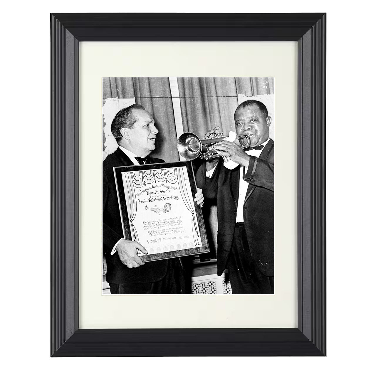 Louis Armstrong – Honored with a Blast Image – 8x10 black beveled framed music wall art