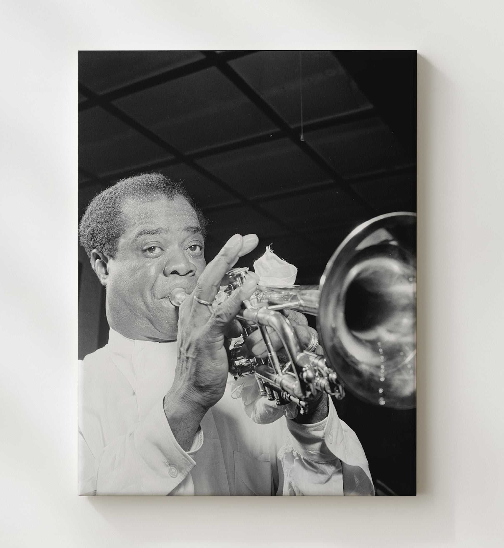 Louis Armstrong - Trumpet Soul in BandW - Vintage Music Wall Art - 20x24 Canvas music decor