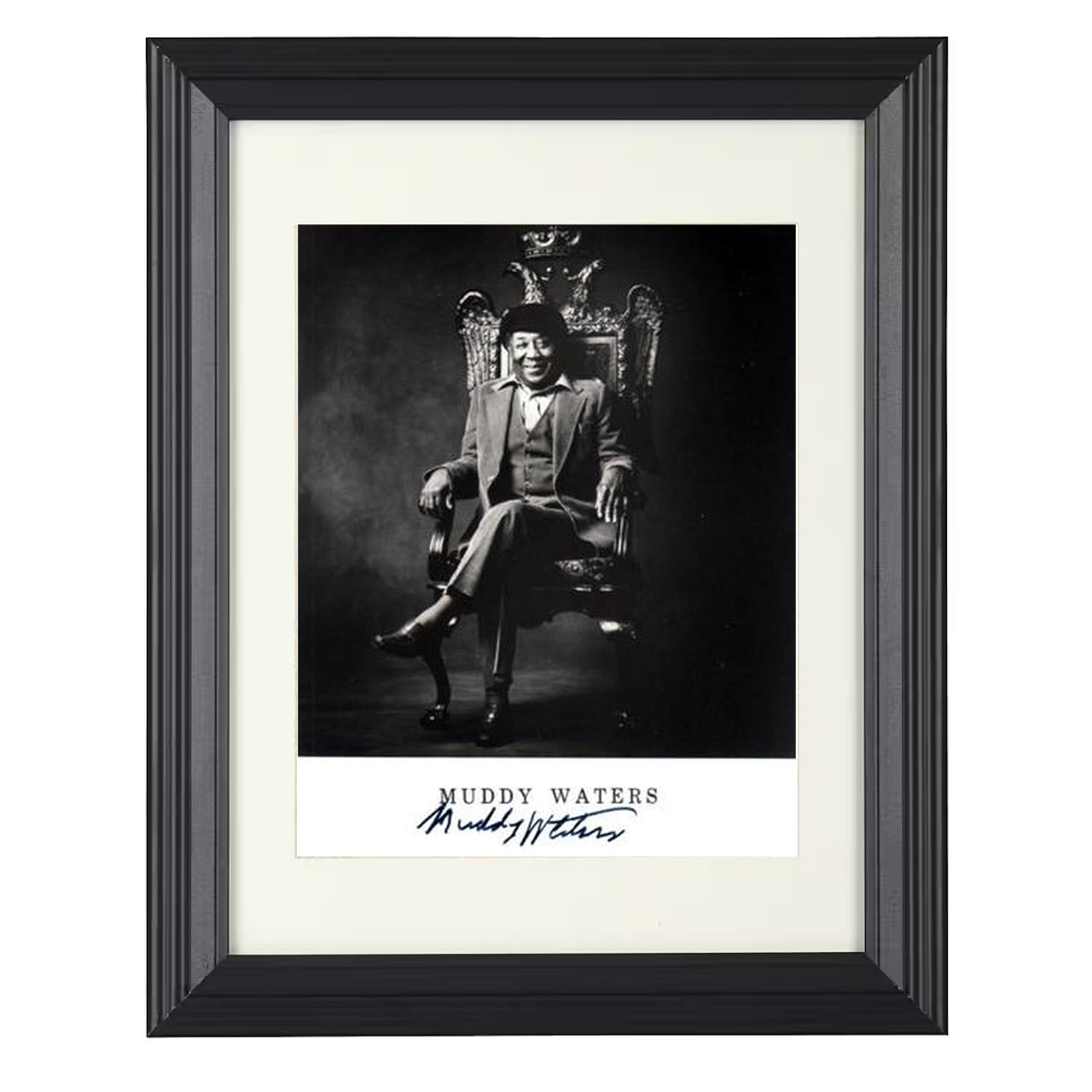 Muddy Waters – Blues Throne Image – 8x10 black beveled framed music wall art