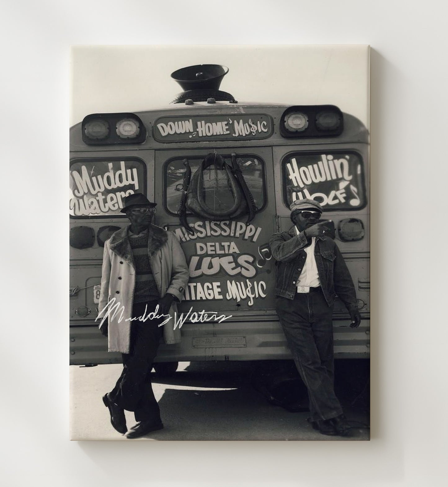 Muddy Waters and Howlin Wolf - Blues Bus Kings - Vintage Music Wall Art - 20x24 Canvas music decor