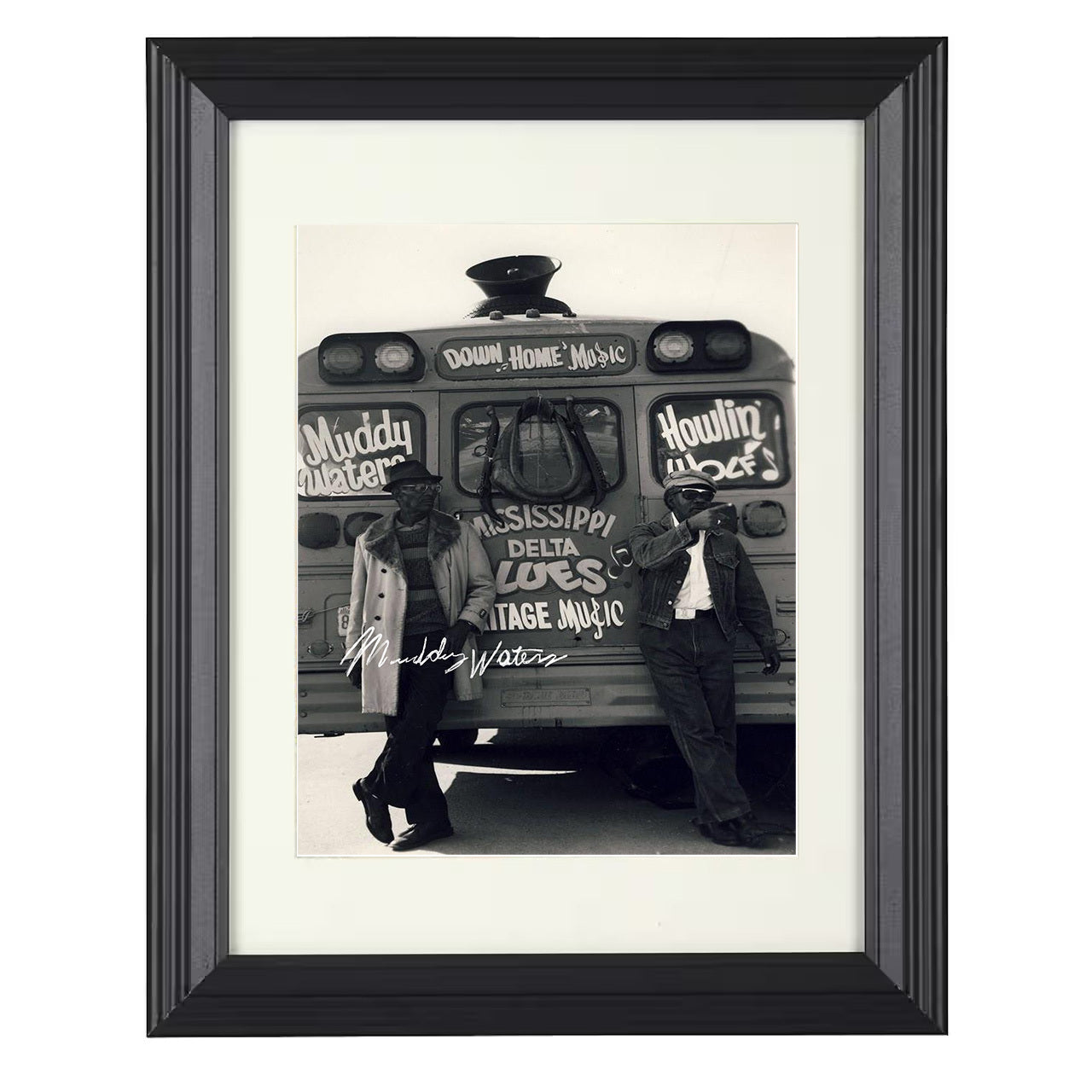 Muddy Waters and Howlin Wolf – Blues Bus Kings Image – 8x10 black beveled framed music wall art